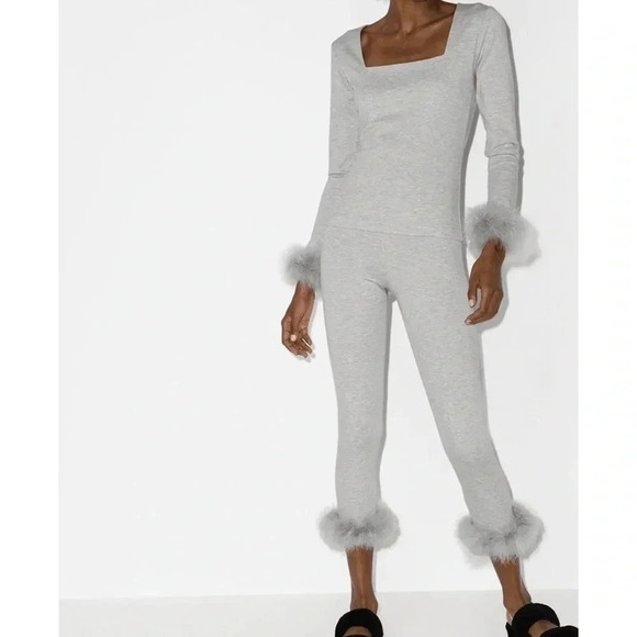 New The Sleeper The Weekender Chic Set Feather Pajamas Top Bottoms 2 Piece Gray - Picture 2 of 16